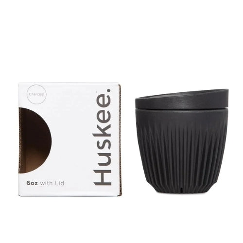 Huskee Coffee Cup & Lid 6oz Charcoal Eco Origin