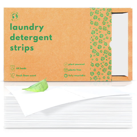 Laundry Detergent Sheet Strips - Ultra-Concentrated Non Bio Non Liquid Detergent Sheet - Fresh Linen Scent Machine & Hand Washing - Naturally Derived Stain Remover Replacing Washing Liquid - 64 Loads