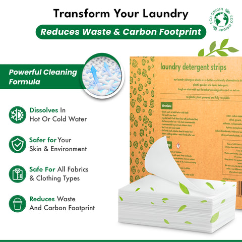 Laundry Detergent Sheet Strips - Ultra-Concentrated Non Bio Non Liquid Detergent Sheet - Fresh Linen Scent Machine & Hand Washing - Naturally Derived Stain Remover Replacing Washing Liquid - 64 Loads