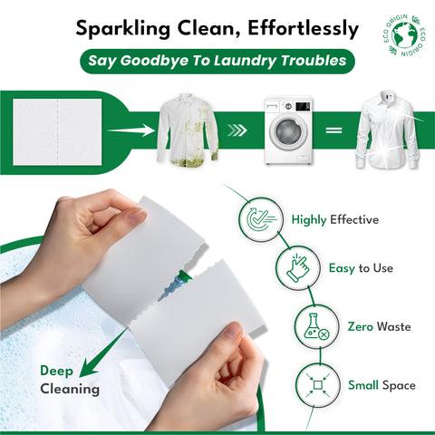 Laundry Detergent Sheet Strips - Ultra-Concentrated Non Bio Non Liquid Detergent Sheet - Fresh Linen Scent Machine & Hand Washing - Naturally Derived Stain Remover Replacing Washing Liquid - 64 Loads